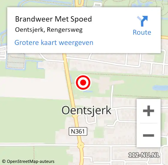 Locatie op kaart van de 112 melding: Brandweer Met Spoed Naar Oentsjerk, Rengersweg op 9 februari 2021 10:11