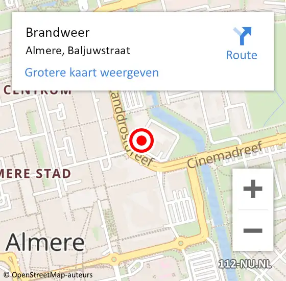 Locatie op kaart van de 112 melding: Brandweer Almere, Baljuwstraat op 9 februari 2021 13:16