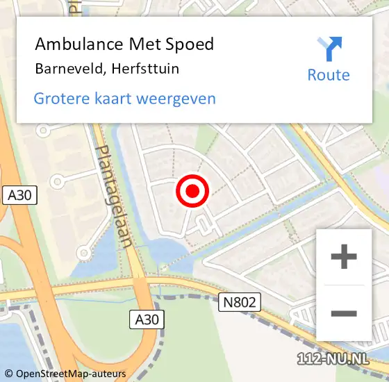 Locatie op kaart van de 112 melding: Ambulance Met Spoed Naar Barneveld, Herfsttuin op 9 februari 2021 17:35