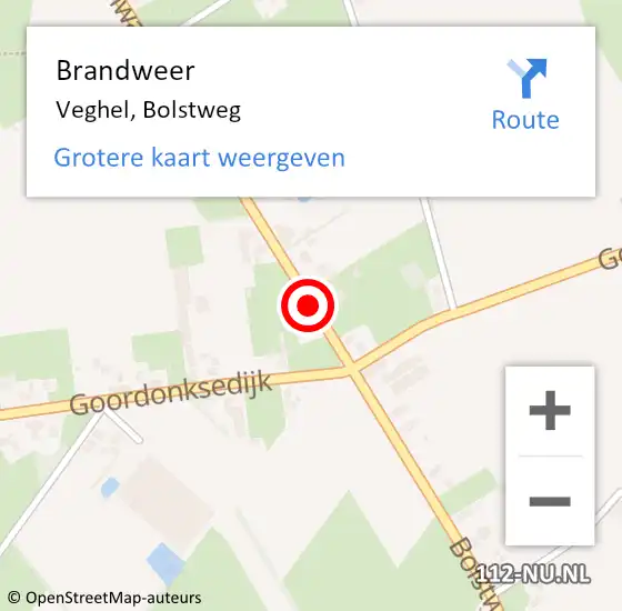 Locatie op kaart van de 112 melding: Brandweer Veghel, Bolstweg op 9 februari 2021 17:49