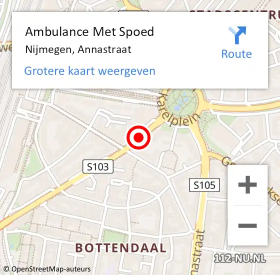 Locatie op kaart van de 112 melding: Ambulance Met Spoed Naar Nijmegen, Annastraat op 9 februari 2021 19:15