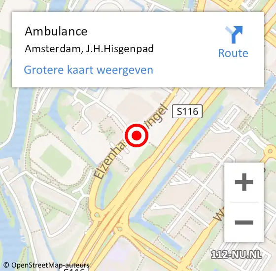Locatie op kaart van de 112 melding: Ambulance Amsterdam, J.H.Hisgenpad op 9 februari 2021 23:41