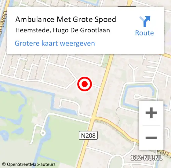 Locatie op kaart van de 112 melding: Ambulance Met Grote Spoed Naar Heemstede, Hugo De Grootlaan op 10 februari 2021 11:26