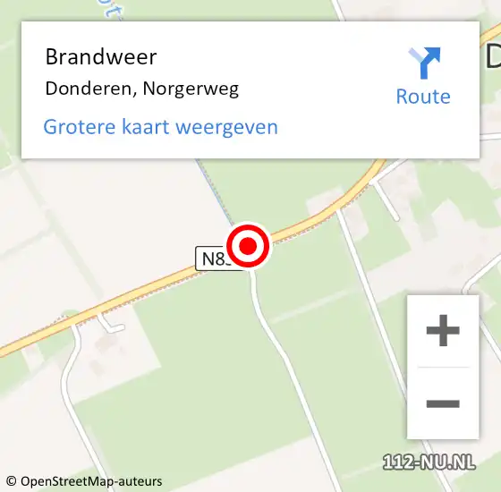 Locatie op kaart van de 112 melding: Brandweer Donderen, Norgerweg op 10 februari 2021 13:41