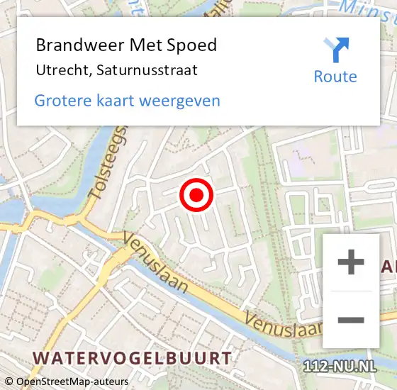 Locatie op kaart van de 112 melding: Brandweer Met Spoed Naar Utrecht, Saturnusstraat op 10 februari 2021 16:02