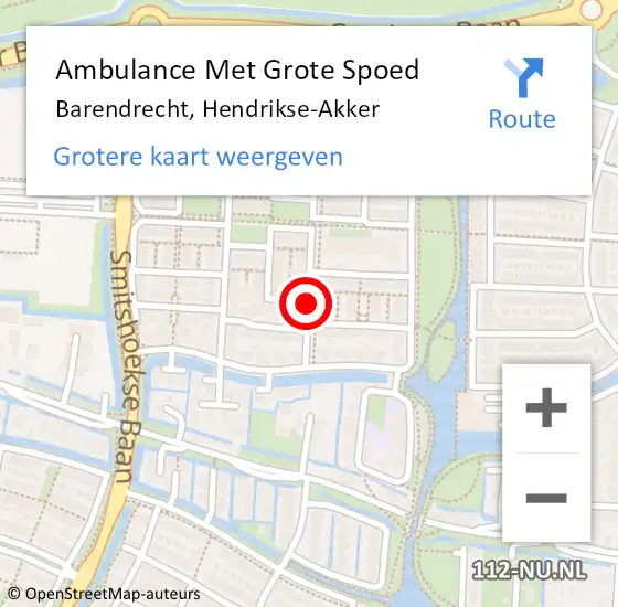 Locatie op kaart van de 112 melding: Ambulance Met Grote Spoed Naar Barendrecht, Hendrikse-Akker op 10 februari 2021 23:22