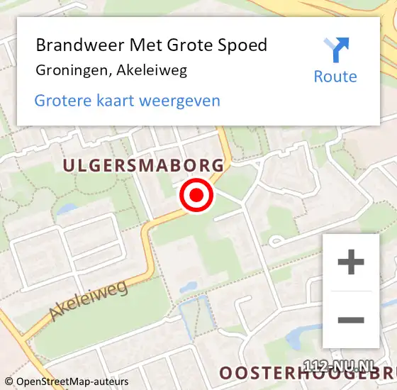 Locatie op kaart van de 112 melding: Brandweer Met Grote Spoed Naar Groningen, Akeleiweg op 11 februari 2021 10:18