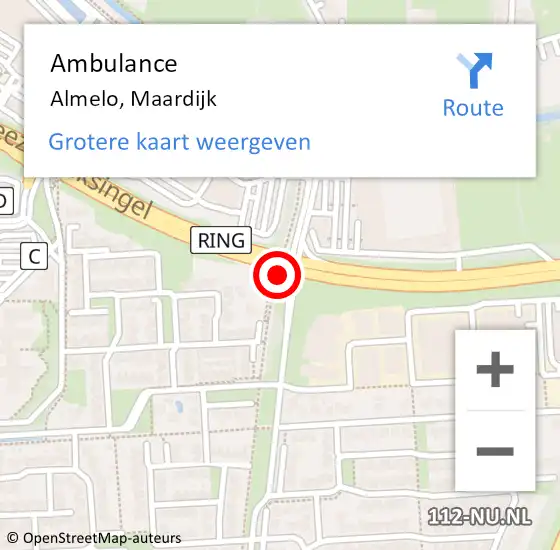 Locatie op kaart van de 112 melding: Ambulance Almelo, Maardijk op 13 februari 2021 12:28