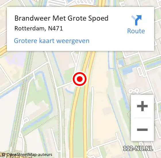 Locatie op kaart van de 112 melding: Brandweer Met Grote Spoed Naar Rotterdam, N471 op 13 februari 2021 23:17
