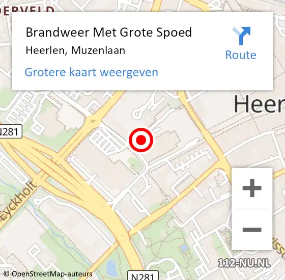 Locatie op kaart van de 112 melding: Brandweer Met Grote Spoed Naar Heerlen, Muzenlaan op 15 februari 2021 04:55