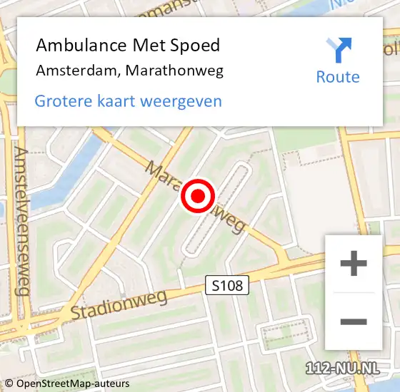 Locatie op kaart van de 112 melding: Ambulance Met Spoed Naar Amsterdam, Marathonweg op 15 februari 2021 15:10