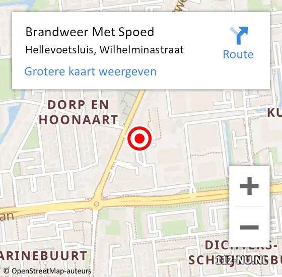 Locatie op kaart van de 112 melding: Brandweer Met Spoed Naar Hellevoetsluis, Wilhelminastraat op 15 februari 2021 16:22