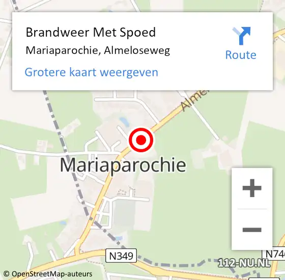 Locatie op kaart van de 112 melding: Brandweer Met Spoed Naar Mariaparochie, Almeloseweg op 15 februari 2021 22:09