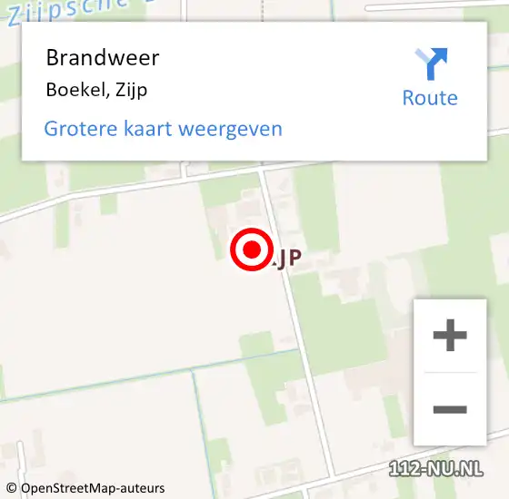 Locatie op kaart van de 112 melding: Brandweer Boekel, Zijp op 16 februari 2021 02:35