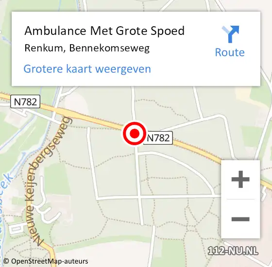 Locatie op kaart van de 112 melding: Ambulance Met Grote Spoed Naar Renkum, Bennekomseweg op 16 februari 2021 12:49