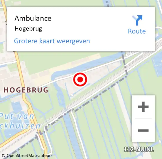 Locatie op kaart van de 112 melding: Ambulance Hogebrug op 16 februari 2021 16:09