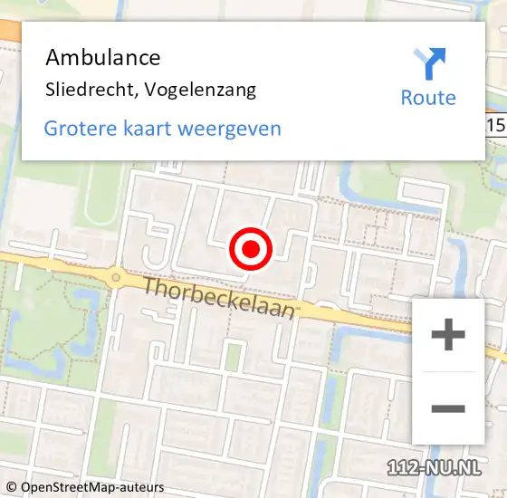 Locatie op kaart van de 112 melding: Ambulance Sliedrecht, Vogelenzang op 17 februari 2021 08:36