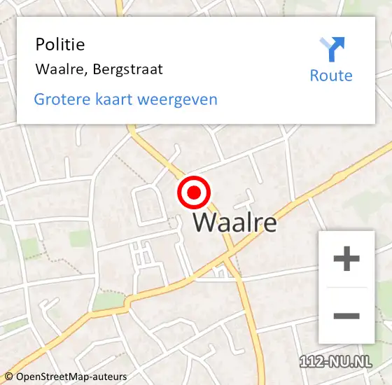 Locatie op kaart van de 112 melding: Politie Waalre, Bergstraat op 17 februari 2021 14:02