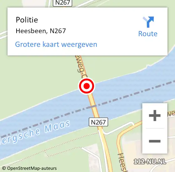 Locatie op kaart van de 112 melding: Politie Heesbeen, N267 op 17 februari 2021 16:47