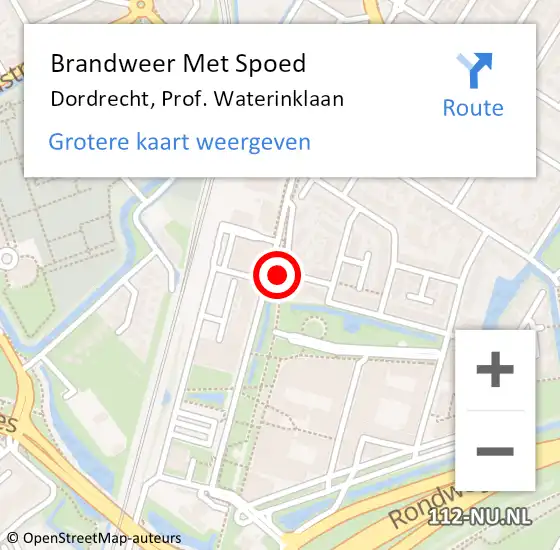 Locatie op kaart van de 112 melding: Brandweer Met Spoed Naar Dordrecht, Prof. Waterinklaan op 17 februari 2021 20:48