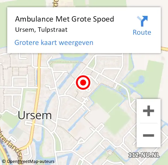 Locatie op kaart van de 112 melding: Ambulance Met Grote Spoed Naar Ursem, Tulpstraat op 17 februari 2021 23:34