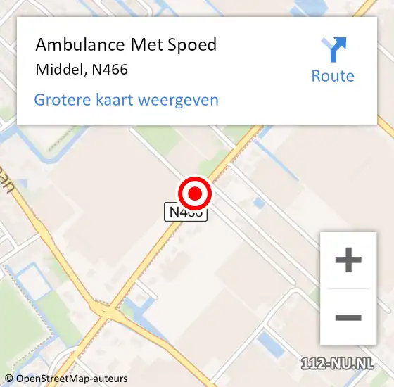 Locatie op kaart van de 112 melding: Ambulance Met Spoed Naar Middel, N466 op 18 februari 2021 08:45