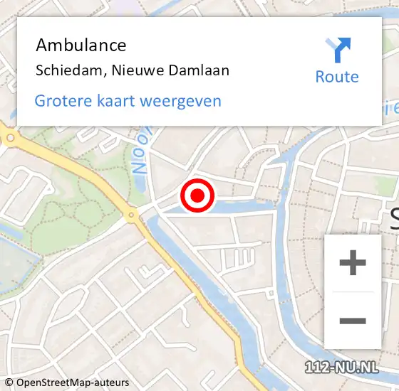 Locatie op kaart van de 112 melding: Ambulance Schiedam, Nieuwe Damlaan op 18 februari 2021 16:41