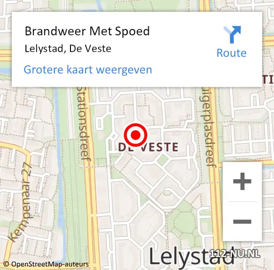 Locatie op kaart van de 112 melding: Brandweer Met Spoed Naar Lelystad, De Veste op 18 februari 2021 20:27