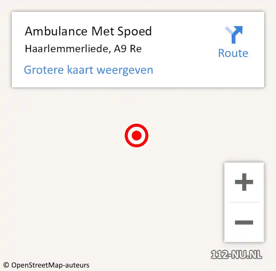 Locatie op kaart van de 112 melding: Ambulance Met Spoed Naar Haarlemmerliede, A9 Re op 19 februari 2021 08:28