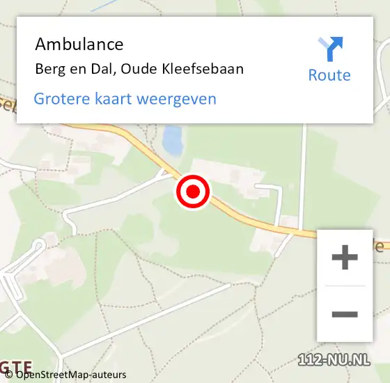 Locatie op kaart van de 112 melding: Ambulance Berg en Dal, Oude Kleefsebaan op 19 februari 2021 09:06