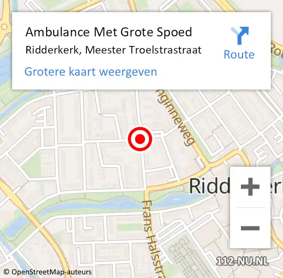 Locatie op kaart van de 112 melding: Ambulance Met Grote Spoed Naar Ridderkerk, Meester Troelstrastraat op 19 februari 2021 14:31