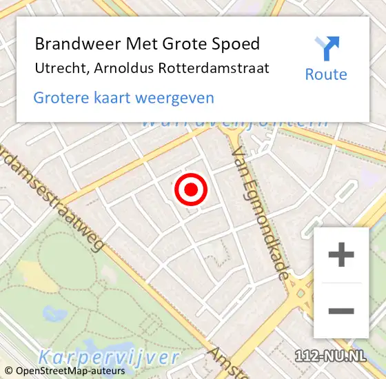 Locatie op kaart van de 112 melding: Brandweer Met Grote Spoed Naar Utrecht, Arnoldus Rotterdamstraat op 19 februari 2021 15:51