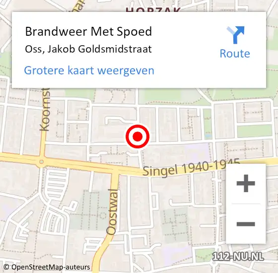 Locatie op kaart van de 112 melding: Brandweer Met Spoed Naar Oss, Jakob Goldsmidstraat op 19 februari 2021 17:23