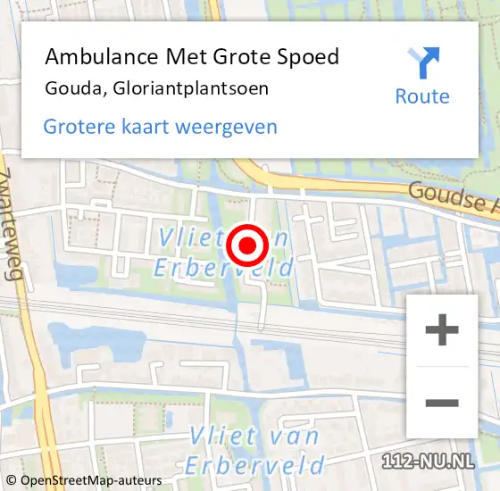 Locatie op kaart van de 112 melding: Ambulance Met Grote Spoed Naar Gouda, Gloriantplantsoen op 20 februari 2021 14:12