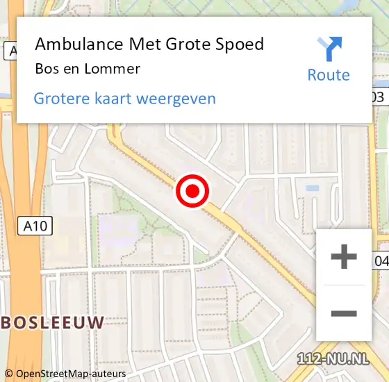 Locatie op kaart van de 112 melding: Ambulance Met Grote Spoed Naar Bos en Lommer op 20 februari 2021 15:17