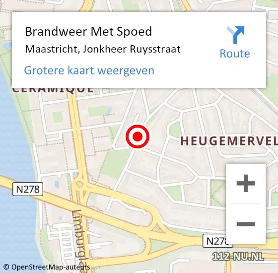 Locatie op kaart van de 112 melding: Brandweer Met Spoed Naar Maastricht, Jonkheer Ruysstraat op 20 februari 2021 17:15
