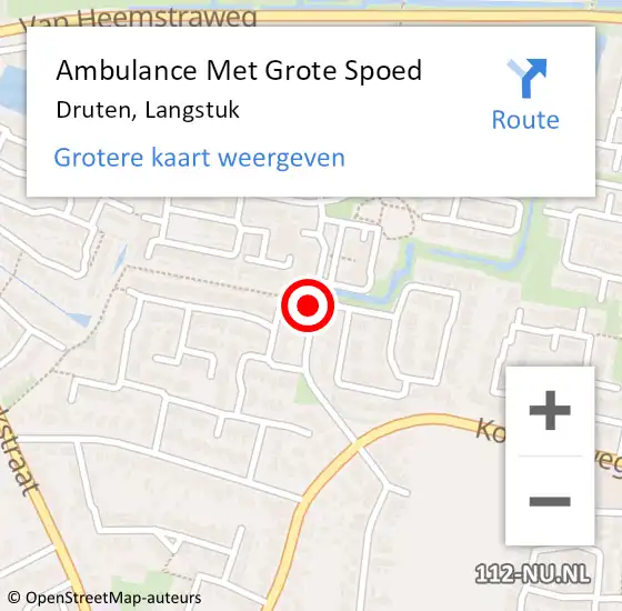 Locatie op kaart van de 112 melding: Ambulance Met Grote Spoed Naar Druten, Langstuk op 20 februari 2021 19:56