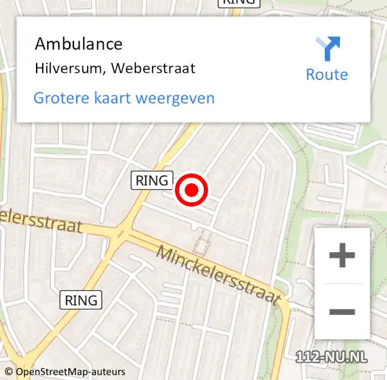 Locatie op kaart van de 112 melding: Ambulance Hilversum, Weberstraat op 3 oktober 2013 20:19