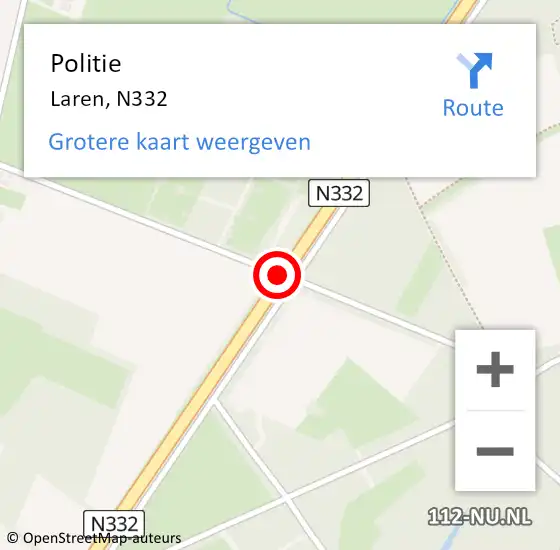 Locatie op kaart van de 112 melding: Politie Laren, N332 op 21 februari 2021 14:56
