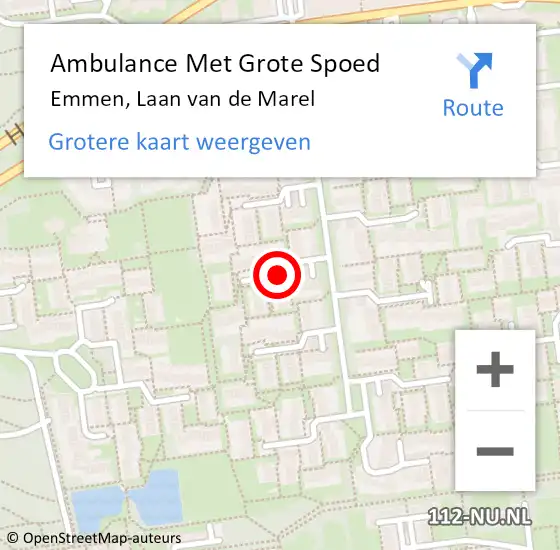 Locatie op kaart van de 112 melding: Ambulance Met Grote Spoed Naar Emmen, Laan van de Marel op 21 februari 2021 16:15