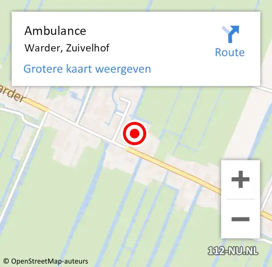 Locatie op kaart van de 112 melding: Ambulance Warder, Zuivelhof op 22 februari 2021 09:09