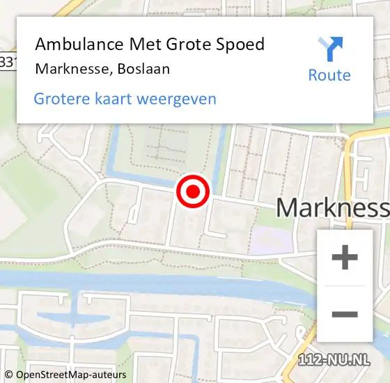 Locatie op kaart van de 112 melding: Ambulance Met Grote Spoed Naar Marknesse, Boslaan op 22 februari 2021 11:12