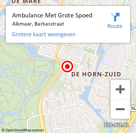 Locatie op kaart van de 112 melding: Ambulance Met Grote Spoed Naar Alkmaar, Barkasstraat op 23 februari 2021 10:03