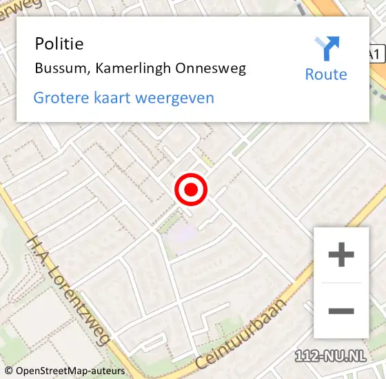 Locatie op kaart van de 112 melding: Politie Bussum, Kamerlingh Onnesweg op 23 februari 2021 11:53