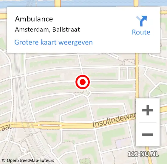 Locatie op kaart van de 112 melding: Ambulance Amsterdam, Balistraat op 23 februari 2021 22:56