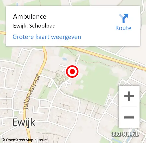 Locatie op kaart van de 112 melding: Ambulance Ewijk, Schoolpad op 24 februari 2021 10:24