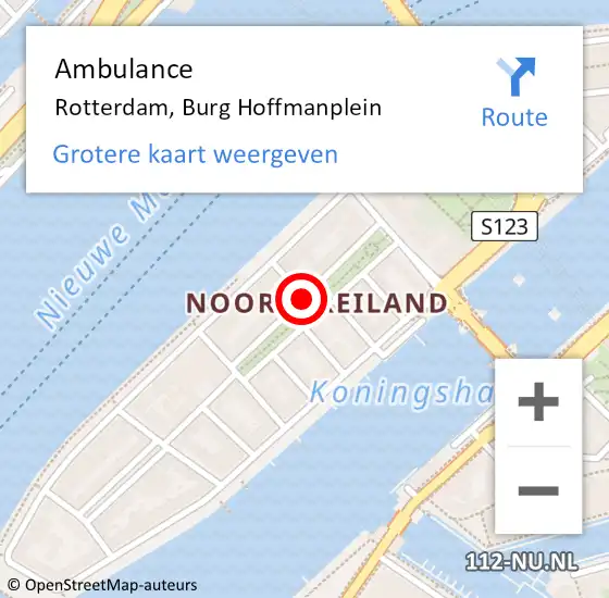 Locatie op kaart van de 112 melding: Ambulance Rotterdam, Burg Hoffmanplein op 24 februari 2021 10:34