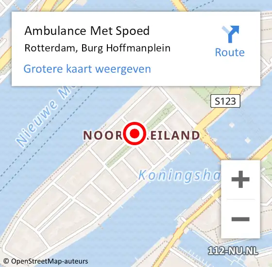 Locatie op kaart van de 112 melding: Ambulance Met Spoed Naar Rotterdam, Burg Hoffmanplein op 24 februari 2021 11:44