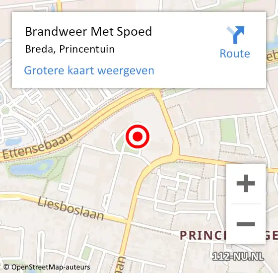 Locatie op kaart van de 112 melding: Brandweer Met Spoed Naar Breda, Princentuin op 24 februari 2021 12:24
