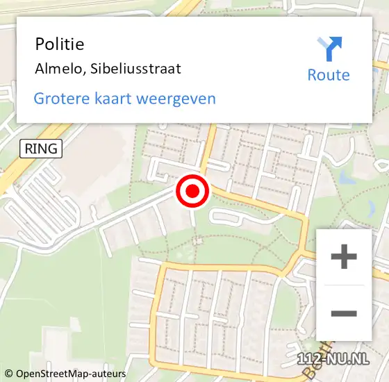 Locatie op kaart van de 112 melding: Politie Almelo, Sibeliusstraat op 24 februari 2021 13:59